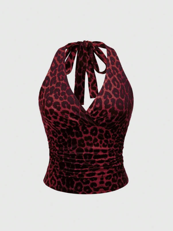 Retro Leopard Print Backless Tank Top