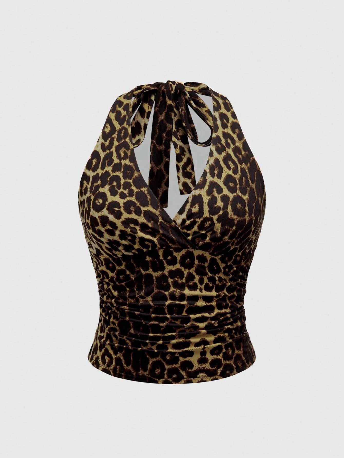 Retro Leopard Print Backless Tank Top